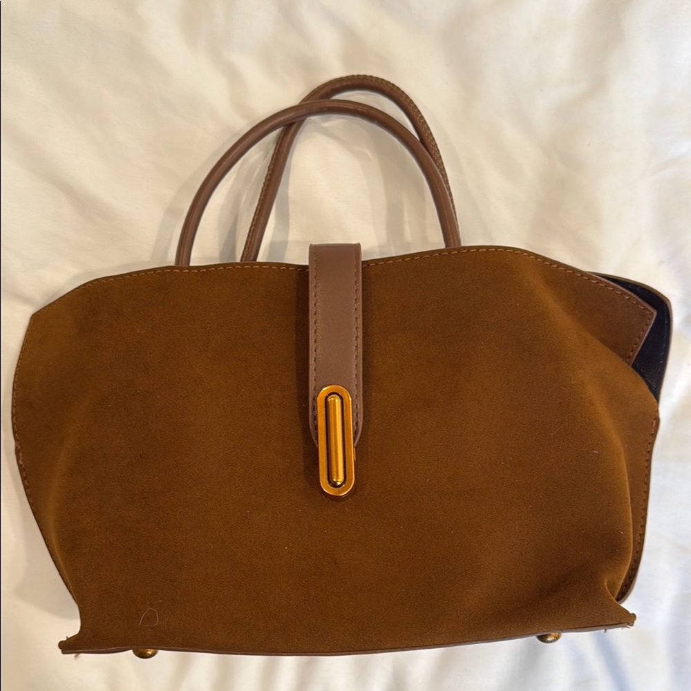 Commense Brown Suede Tote with Leather Handles